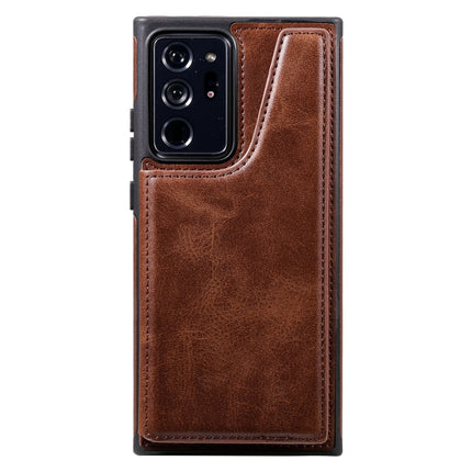 Shockproof Calf Texture Protective Case with Holder & Card Slots & Frame For Samsung Galaxy Note20 Ultra(Coffee)-garmade.com