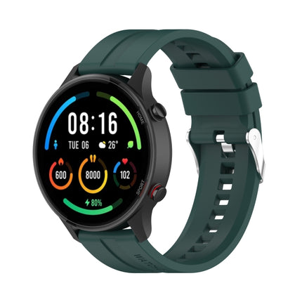 For Xiaomi Watch Color Sport Silicone Replacement Strap Watchband with Silver Steel Buckle(Dark Green)-garmade.com