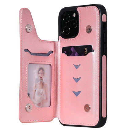 Butterfly Embossing Pattern Shockproof Protective Case with Holder & Card Slots & Photo Frame For iPhone 12 mini(Rose Gold)-garmade.com