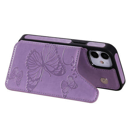 Butterfly Embossing Pattern Shockproof Protective Case with Holder & Card Slots & Photo Frame For iPhone 12 mini(Purple)-garmade.com