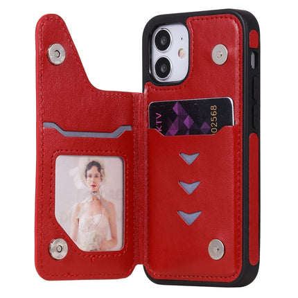 Butterfly Embossing Pattern Shockproof Protective Case with Holder & Card Slots & Photo Frame For iPhone 12 mini(Red)-garmade.com