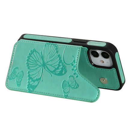 Butterfly Embossing Pattern Shockproof Protective Case with Holder & Card Slots & Photo Frame For iPhone 12 mini(Green)-garmade.com