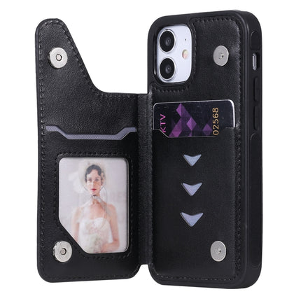 Butterfly Embossing Pattern Shockproof Protective Case with Holder & Card Slots & Photo Frame For iPhone 12 mini(Black)-garmade.com