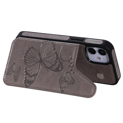 Butterfly Embossing Pattern Shockproof Protective Case with Holder & Card Slots & Photo Frame For iPhone 12 mini(Grey)-garmade.com