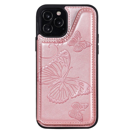 Butterfly Embossing Pattern Shockproof Protective Case with Holder & Card Slots & Photo Frame(Rose Gold)-garmade.com