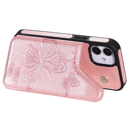 Butterfly Embossing Pattern Shockproof Protective Case with Holder & Card Slots & Photo Frame(Rose Gold)-garmade.com