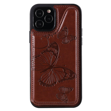 Butterfly Embossing Pattern Shockproof Protective Case with Holder & Card Slots & Photo Frame (Brown)-garmade.com