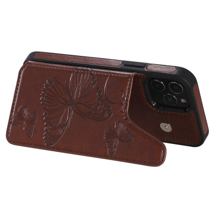 Butterfly Embossing Pattern Shockproof Protective Case with Holder & Card Slots & Photo Frame (Brown)-garmade.com
