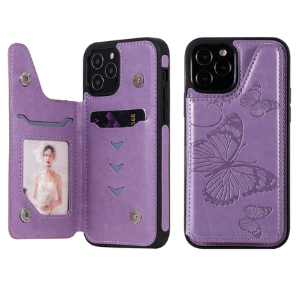 Butterfly Embossing Pattern Shockproof Protective Case with Holder & Card Slots & Photo Frame(Purple)-garmade.com