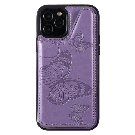 Butterfly Embossing Pattern Shockproof Protective Case with Holder & Card Slots & Photo Frame(Purple)-garmade.com