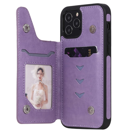 Butterfly Embossing Pattern Shockproof Protective Case with Holder & Card Slots & Photo Frame(Purple)-garmade.com