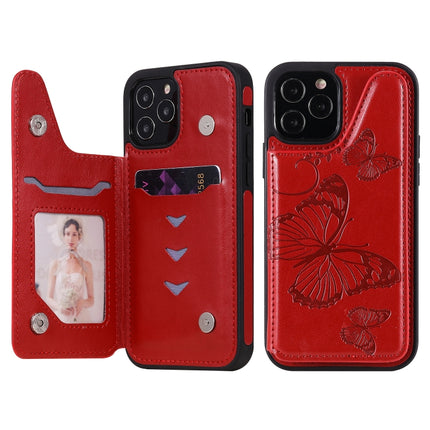 Butterfly Embossing Pattern Shockproof Protective Case with Holder & Card Slots & Photo Frame(Red)-garmade.com