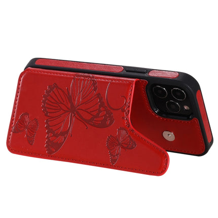 Butterfly Embossing Pattern Shockproof Protective Case with Holder & Card Slots & Photo Frame(Red)-garmade.com
