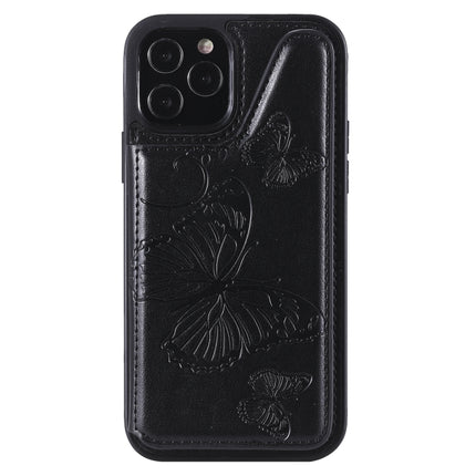 Butterfly Embossing Pattern Shockproof Protective Case with Holder & Card Slots & Photo Frame(Black)-garmade.com