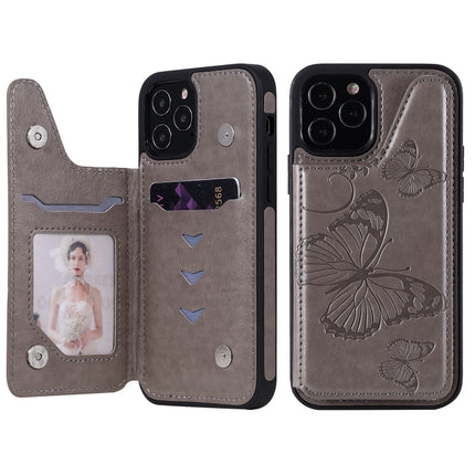 Butterfly Embossing Pattern Shockproof Protective Case with Holder & Card Slots & Photo Frame (Grey)-garmade.com