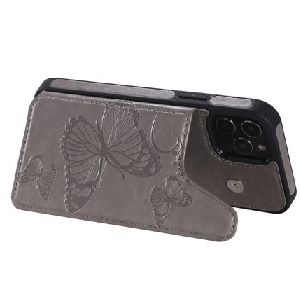 Butterfly Embossing Pattern Shockproof Protective Case with Holder & Card Slots & Photo Frame (Grey)-garmade.com