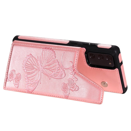Butterfly Embossing Pattern Shockproof Protective Case with Holder & Card Slots & Photo Frame For Samsung Galaxy Note20(Rose Gold)-garmade.com