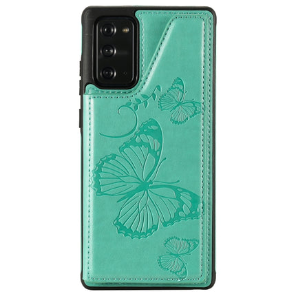 Butterfly Embossing Pattern Shockproof Protective Case with Holder & Card Slots & Photo Frame For Samsung Galaxy Note20(Green)-garmade.com