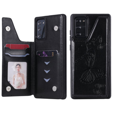 Butterfly Embossing Pattern Shockproof Protective Case with Holder & Card Slots & Photo Frame For Samsung Galaxy Note20(Black)-garmade.com