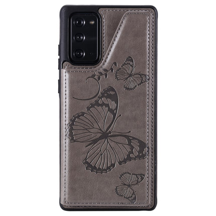 Butterfly Embossing Pattern Shockproof Protective Case with Holder & Card Slots & Photo Frame For Samsung Galaxy Note20(Grey)-garmade.com