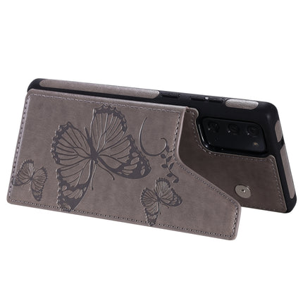 Butterfly Embossing Pattern Shockproof Protective Case with Holder & Card Slots & Photo Frame For Samsung Galaxy Note20(Grey)-garmade.com