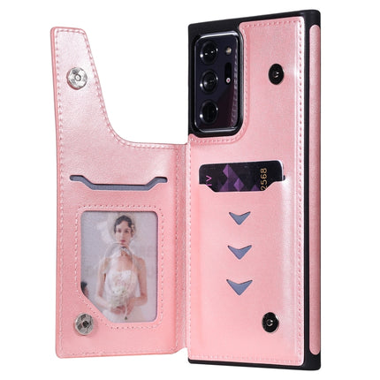 Butterfly Embossing Pattern Shockproof Protective Case with Holder & Card Slots & Photo Frame For Samsung Galaxy Note20 Ultra(Rose Gold)-garmade.com