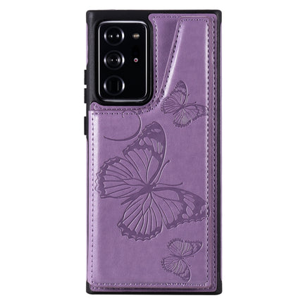 Butterfly Embossing Pattern Shockproof Protective Case with Holder & Card Slots & Photo Frame For Samsung Galaxy Note20 Ultra(Purple)-garmade.com
