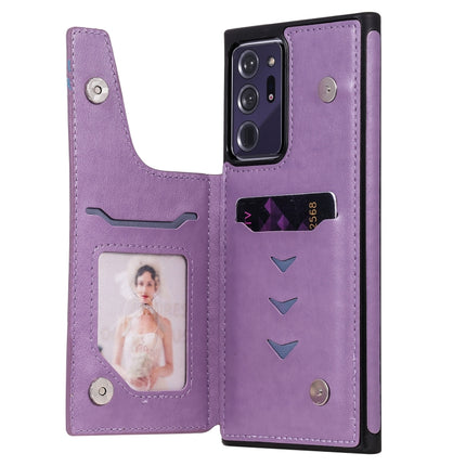 Butterfly Embossing Pattern Shockproof Protective Case with Holder & Card Slots & Photo Frame For Samsung Galaxy Note20 Ultra(Purple)-garmade.com