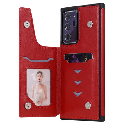 Butterfly Embossing Pattern Shockproof Protective Case with Holder & Card Slots & Photo Frame For Samsung Galaxy Note20 Ultra(Red)-garmade.com