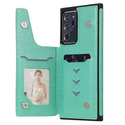 Butterfly Embossing Pattern Shockproof Protective Case with Holder & Card Slots & Photo Frame For Samsung Galaxy Note20 Ultra(Green)-garmade.com
