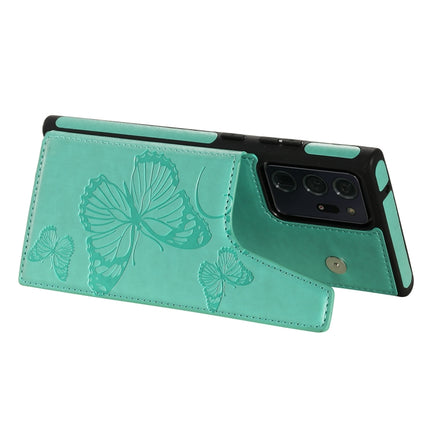 Butterfly Embossing Pattern Shockproof Protective Case with Holder & Card Slots & Photo Frame For Samsung Galaxy Note20 Ultra(Green)-garmade.com