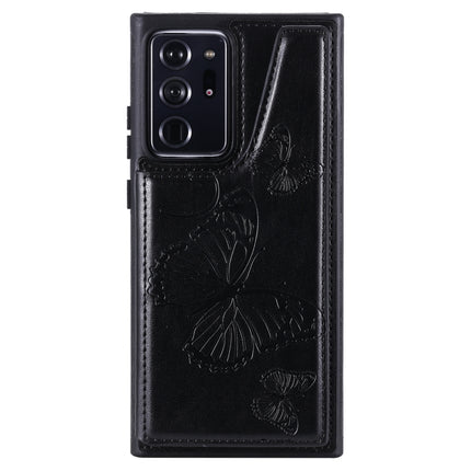 Butterfly Embossing Pattern Shockproof Protective Case with Holder & Card Slots & Photo Frame For Samsung Galaxy Note20 Ultra(Black)-garmade.com