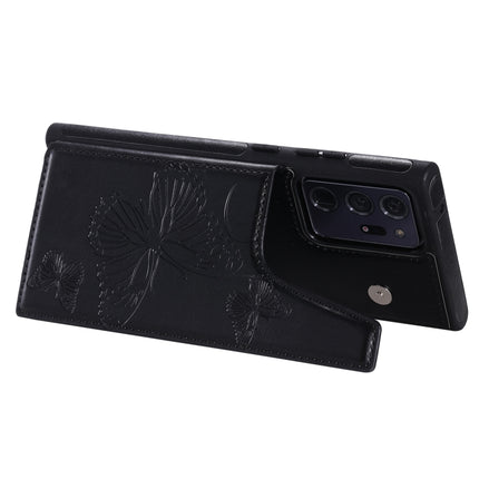 Butterfly Embossing Pattern Shockproof Protective Case with Holder & Card Slots & Photo Frame For Samsung Galaxy Note20 Ultra(Black)-garmade.com