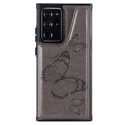 Butterfly Embossing Pattern Shockproof Protective Case with Holder & Card Slots & Photo Frame For Samsung Galaxy Note20 Ultra(Grey)-garmade.com