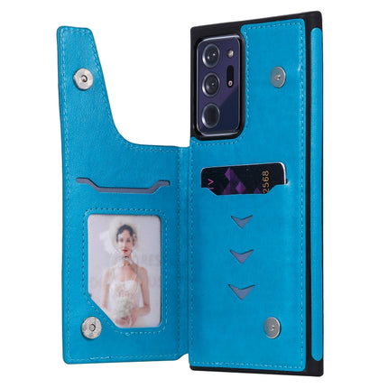 Butterfly Embossing Pattern Shockproof Protective Case with Holder & Card Slots & Photo Frame For Samsung Galaxy Note20 Ultra(Blue)-garmade.com