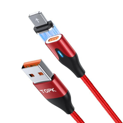TOPK AM63 1m USB to 8 Pin Flat Magnetic Metal Connector Nylon Braided Magnetic Fast Charging Data Cable(Red)-garmade.com