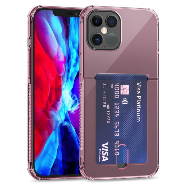 TPU Transparent Protective Case with Card Slots For iPhone 12 Mini(Pink)-garmade.com
