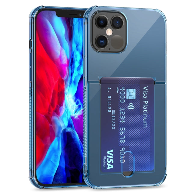 TPU Transparent Protective Case with Card Slots For iPhone 12 Mini(Blue)-garmade.com