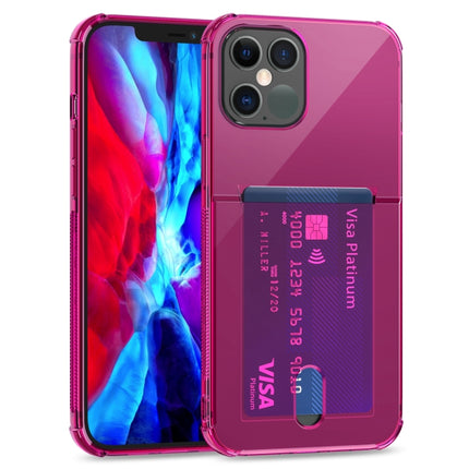 TPU Transparent Protective Case with Card Slots For iPhone 12 Pro(Rose Red)-garmade.com