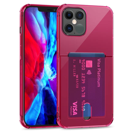 TPU Transparent Protective Case with Card Slots For iPhone 12 Pro Max(Wine Red)-garmade.com