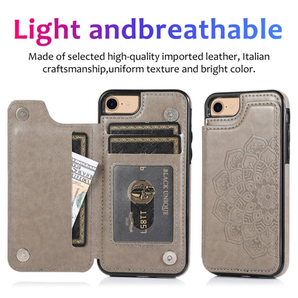 Double Buckle Mandala Pattern PU+TPU Protective Case with Card Slots & Holder & Photo Frame For iPhone SE 2020 / 8 / 7(Grey)-garmade.com