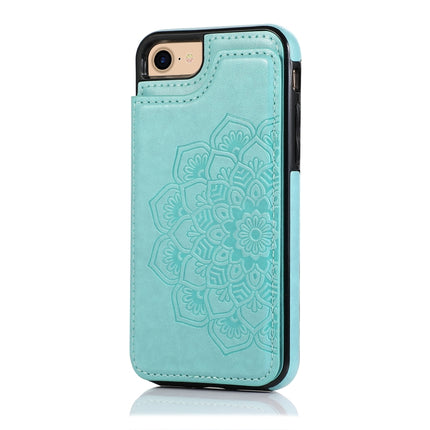 Double Buckle Mandala Pattern PU+TPU Protective Case with Card Slots & Holder & Photo Frame For iPhone SE 2020 / 8 / 7(Green)-garmade.com