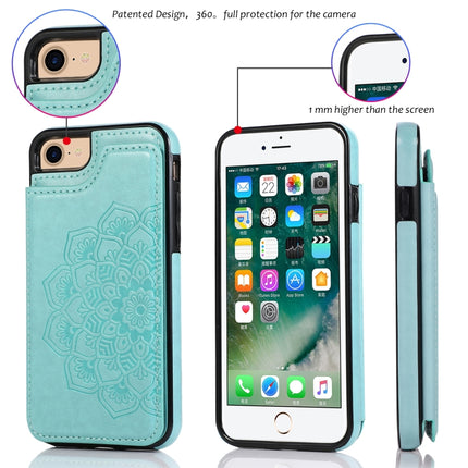 Double Buckle Mandala Pattern PU+TPU Protective Case with Card Slots & Holder & Photo Frame For iPhone SE 2020 / 8 / 7(Green)-garmade.com