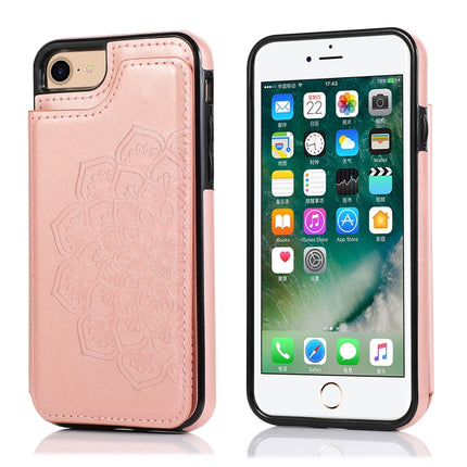 Double Buckle Mandala Pattern PU+TPU Protective Case with Card Slots & Holder & Photo Frame For iPhone SE 2020 / 8 / 7(Rose Gold)-garmade.com