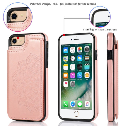 Double Buckle Mandala Pattern PU+TPU Protective Case with Card Slots & Holder & Photo Frame For iPhone SE 2020 / 8 / 7(Rose Gold)-garmade.com