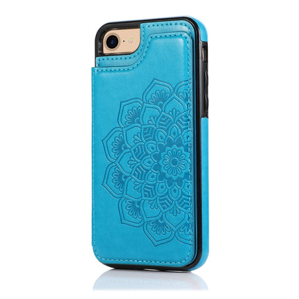 Double Buckle Mandala Pattern PU+TPU Protective Case with Card Slots & Holder & Photo Frame For iPhone SE 2020 / 8 / 7(Blue)-garmade.com