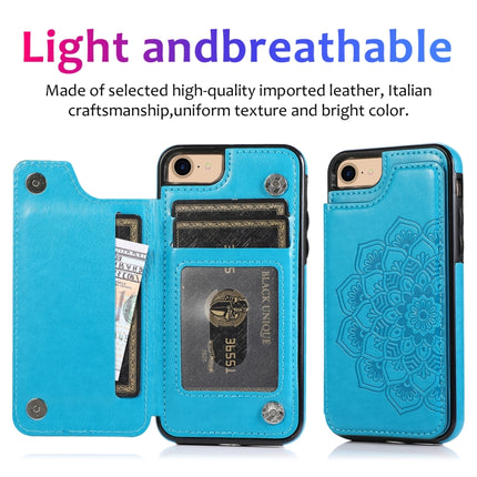 Double Buckle Mandala Pattern PU+TPU Protective Case with Card Slots & Holder & Photo Frame For iPhone SE 2020 / 8 / 7(Blue)-garmade.com