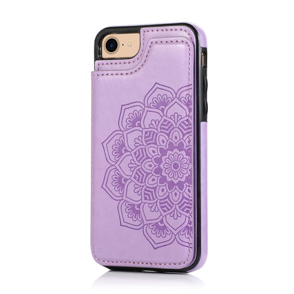 Double Buckle Mandala Pattern PU+TPU Protective Case with Card Slots & Holder & Photo Frame For iPhone SE 2020 / 8 / 7(Purple)-garmade.com