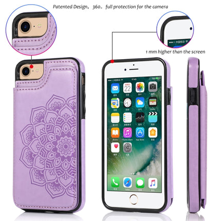 Double Buckle Mandala Pattern PU+TPU Protective Case with Card Slots & Holder & Photo Frame For iPhone SE 2020 / 8 / 7(Purple)-garmade.com
