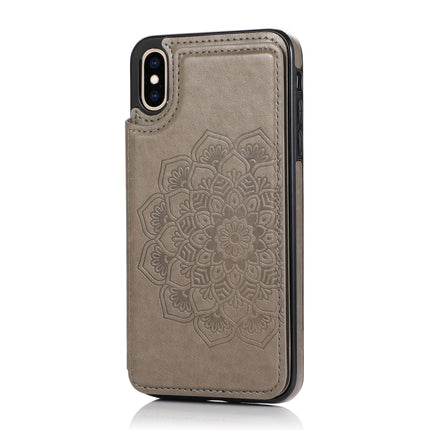 Double Buckle Mandala Pattern PU+TPU Protective Case with Card Slots & Holder & Photo Frame For iPhone X / XS(Grey)-garmade.com